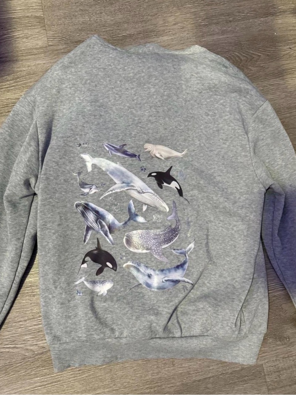 Gray Whale Print Crewneck Sweater